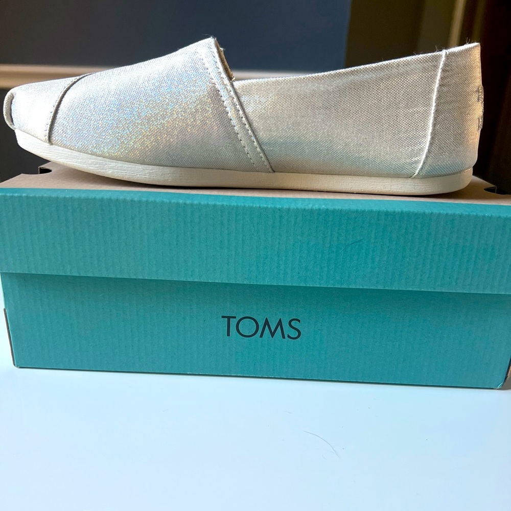Women’s Shoe Toms Alpargata Silver Glimmer Canvas, Size 8